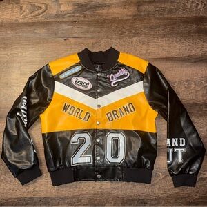 TRUCE Black and Yellow Varsity Motorcycle Jacket Kids Size XL 16